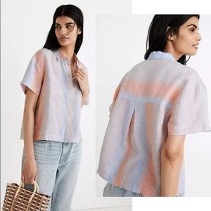 Madewell Linen Beachside Shirt Button Front Women's Ombré Stripe Size: Large NWT